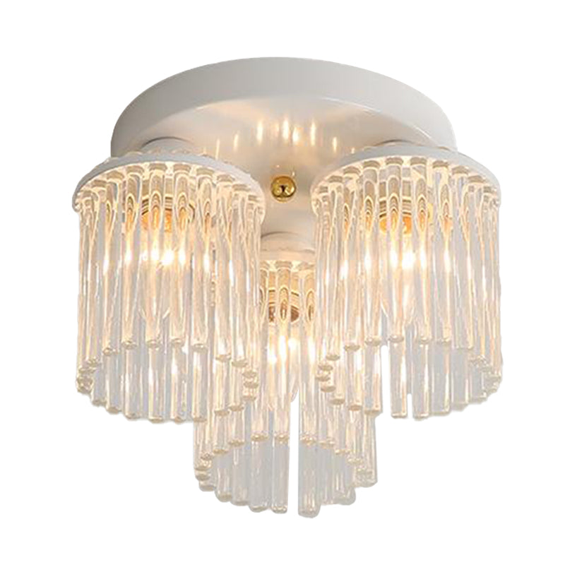 Modern Crystal Rod Ceiling Light Fixture - White Petal Flush Mount With 1/3/5 Lights