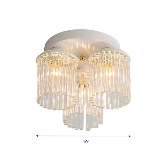 Modern Crystal Rod Ceiling Light Fixture - White Petal Flush Mount With 1/3/5 Lights