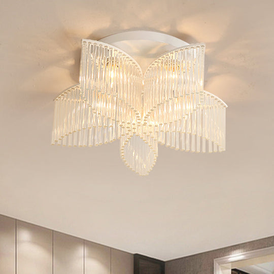 Modern Crystal Rod Ceiling Light Fixture - White Petal Flush Mount with 1/3/5 Lights