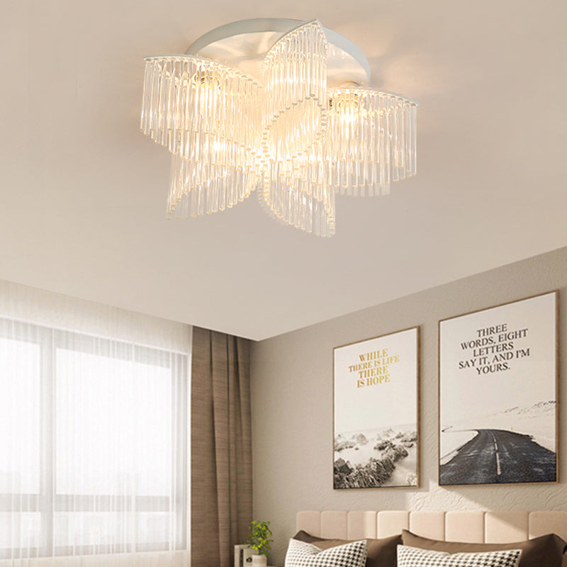 Modern Crystal Rod Ceiling Light Fixture - White Petal Flush Mount with 1/3/5 Lights