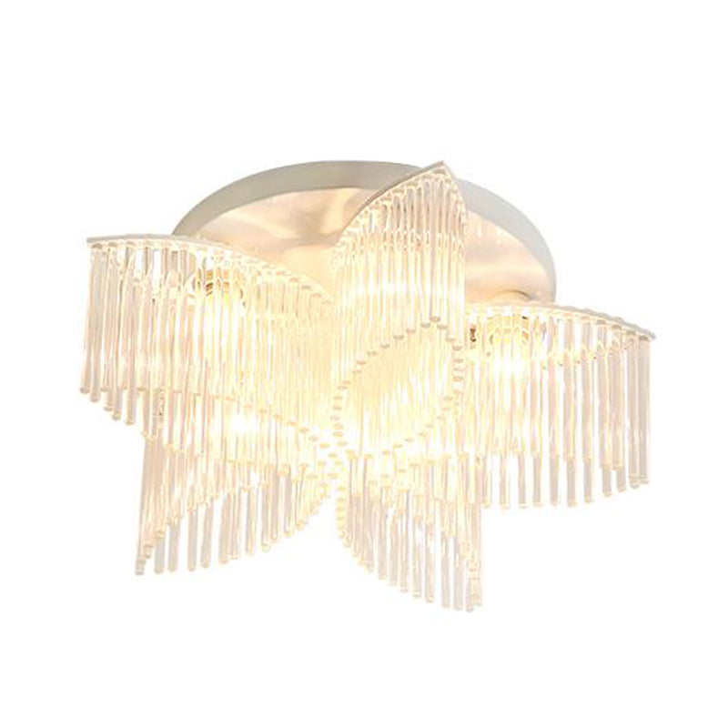 Modern Crystal Rod Ceiling Light Fixture - White Petal Flush Mount with 1/3/5 Lights