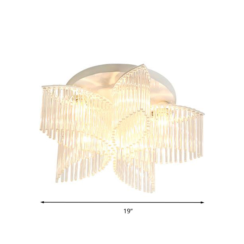 Modern Crystal Rod Ceiling Light Fixture - White Petal Flush Mount with 1/3/5 Lights