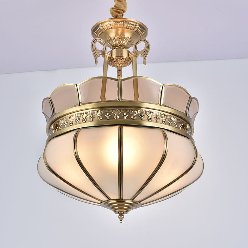 Scalloped Colonial Living Room Chandelier With Milky Glass - Gold Hanging Light Fixture (5/7 Heads)