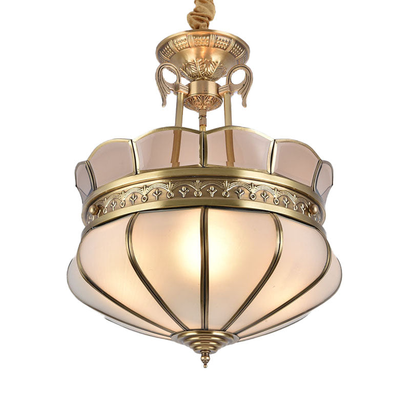 Scalloped Colonial Living Room Chandelier With Milky Glass - Gold Hanging Light Fixture (5/7 Heads)