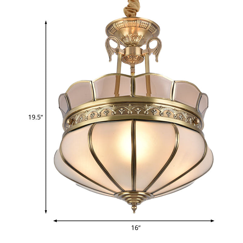 Scalloped Colonial Living Room Chandelier With Milky Glass - Gold Hanging Light Fixture (5/7 Heads)