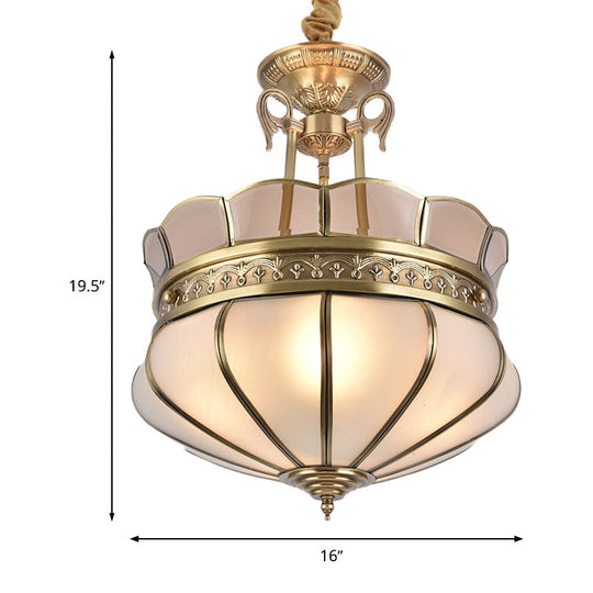 Scalloped Colonial Living Room Chandelier With Milky Glass - Gold Hanging Light Fixture (5/7 Heads)