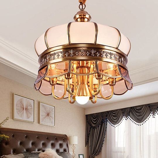 Scalloped Colonial Living Room Chandelier With Milky Glass - Gold Hanging Light Fixture (5/7 Heads)