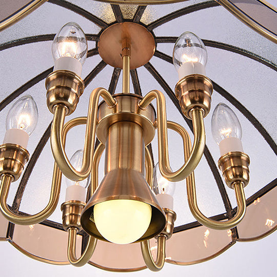 Scalloped Colonial Living Room Chandelier With Milky Glass - Gold Hanging Light Fixture (5/7 Heads)