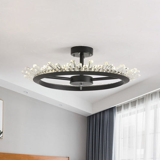 Modern LED Crystal Rod Ceiling Light Fixture - Semi Flush Mount in Black