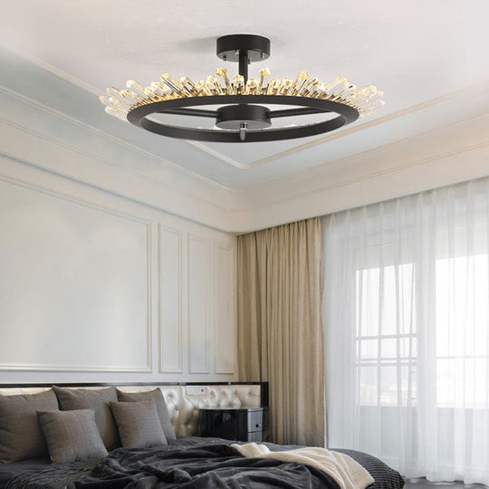 Modern LED Crystal Rod Ceiling Light Fixture - Semi Flush Mount in Black