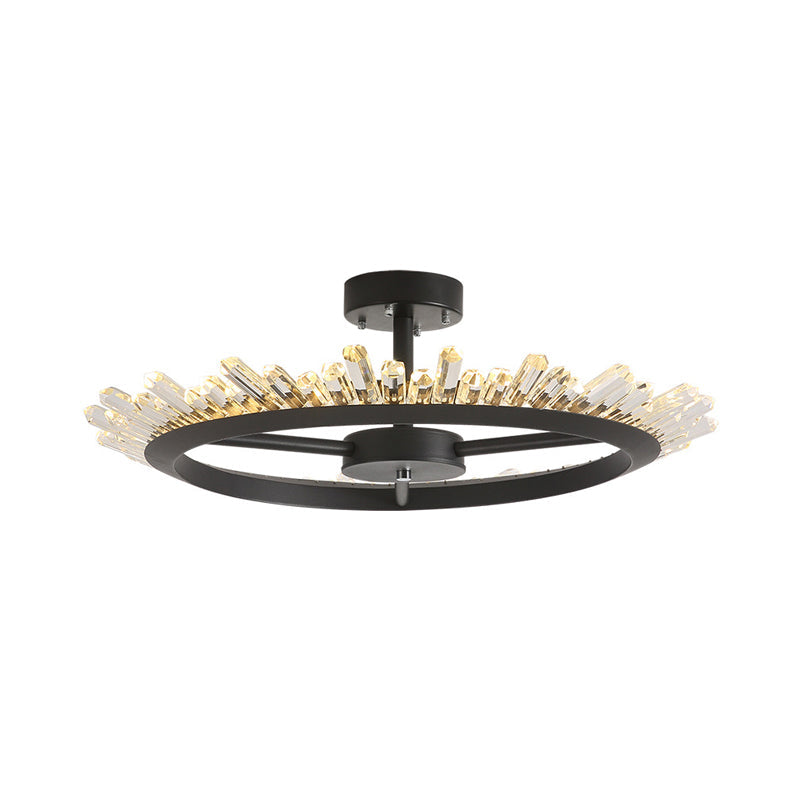 Modern LED Crystal Rod Ceiling Light Fixture - Semi Flush Mount in Black