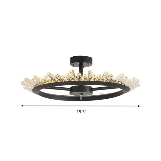 Modern LED Crystal Rod Ceiling Light Fixture - Semi Flush Mount in Black