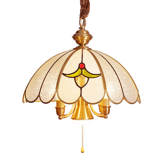 Colonial Gold Frosted Glass Chandelier - 5 Bulbs Scallop Pendant Lamp For Study Room