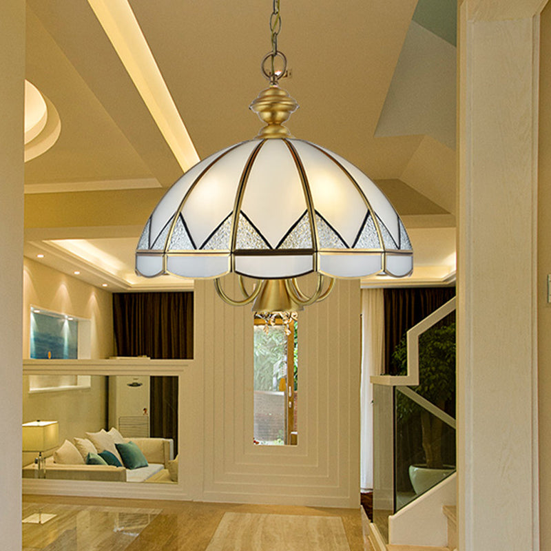 Hanging Opal Glass Chandelier - Colonial Style With Gold Finish 6-Light Dining Room Pendant Light