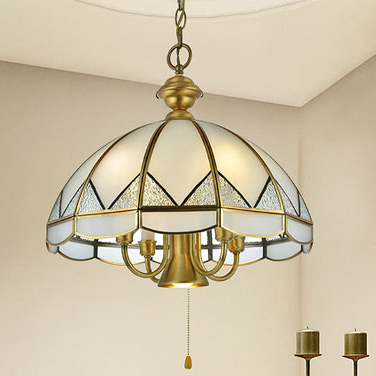 Hanging Opal Glass Chandelier - Colonial Style With Gold Finish 6-Light Dining Room Pendant Light