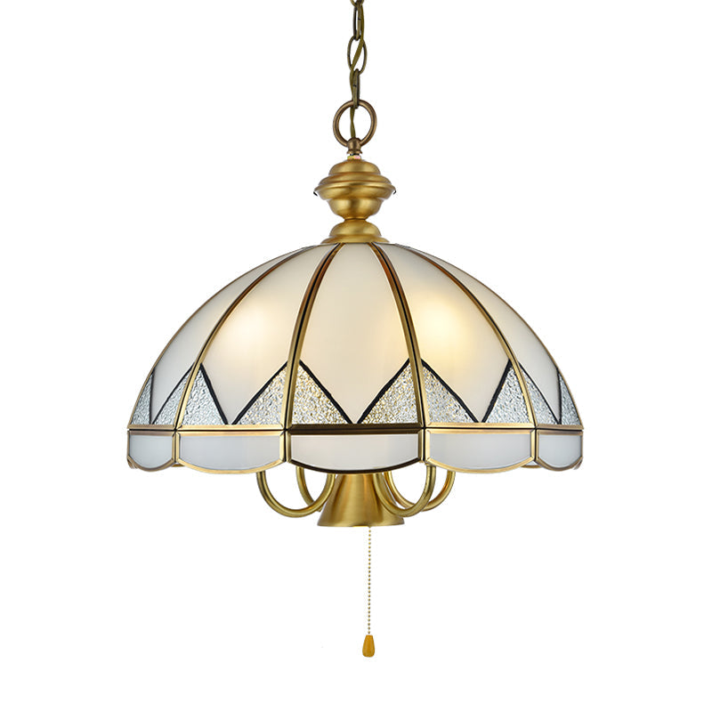 Hanging Opal Glass Chandelier - Colonial Style With Gold Finish 6-Light Dining Room Pendant Light