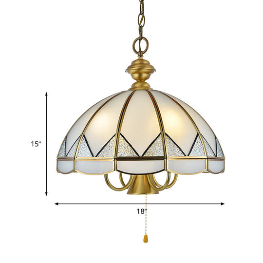 Hanging Opal Glass Chandelier - Colonial Style With Gold Finish 6-Light Dining Room Pendant Light