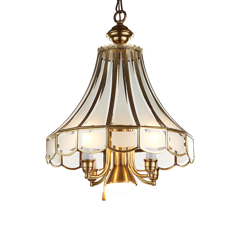 Colonial Sandblasted Glass Brass Scallop Chandelier Pendant Light - 5 Lights Suspension Lamp For