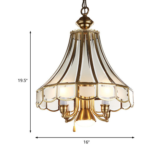 Colonial Sandblasted Glass Brass Scallop Chandelier Pendant Light - 5 Lights Suspension Lamp For