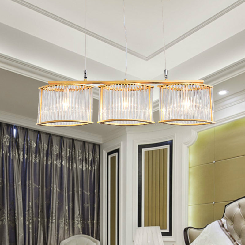 Crystal Rod Island Light - Postmodern Gold Oval Pendant For Dining Room