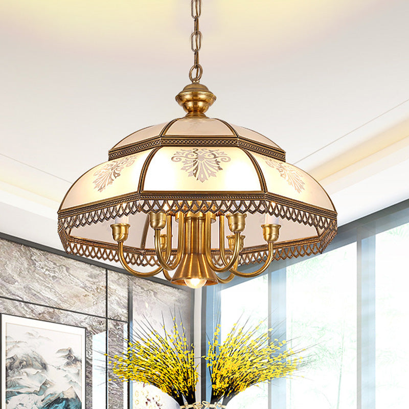 Gold Opaline Glass Dome Pendant Ceiling Light - Colonial Style Chandelier For Dining Room