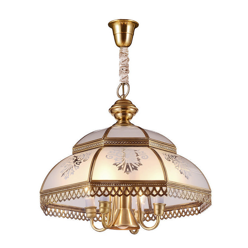 Gold Opaline Glass Dome Pendant Ceiling Light - Colonial Style Chandelier For Dining Room