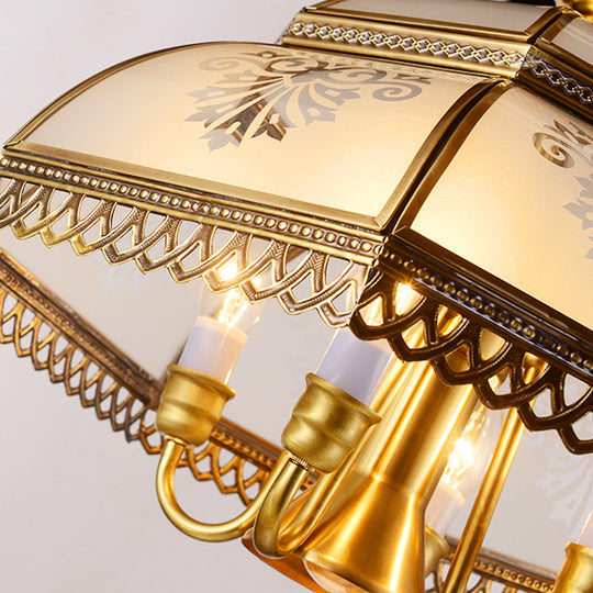 Gold Opaline Glass Dome Pendant Ceiling Light - Colonial Style Chandelier For Dining Room