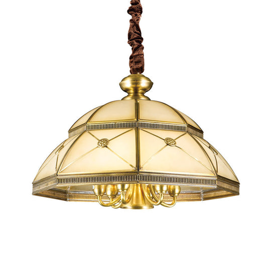 Frosted Glass Gold Pendant Chandelier Bowl - Colonial Ceiling Hang Fixture For Kitchen (7 Lights)