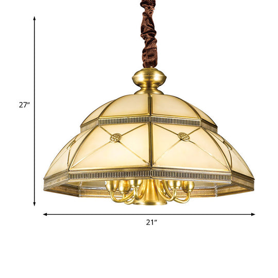 Frosted Glass Gold Pendant Chandelier Bowl - Colonial Ceiling Hang Fixture For Kitchen (7 Lights)