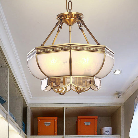 Colonial Brass Chandelier With 4 Frosted Glass Bulbs - Elegant Suspension Lamp For Your Living Room