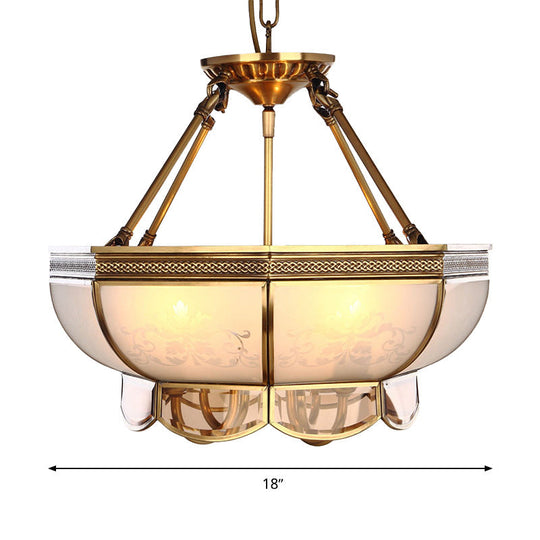 Colonial Brass Chandelier With 4 Frosted Glass Bulbs - Elegant Suspension Lamp For Your Living Room