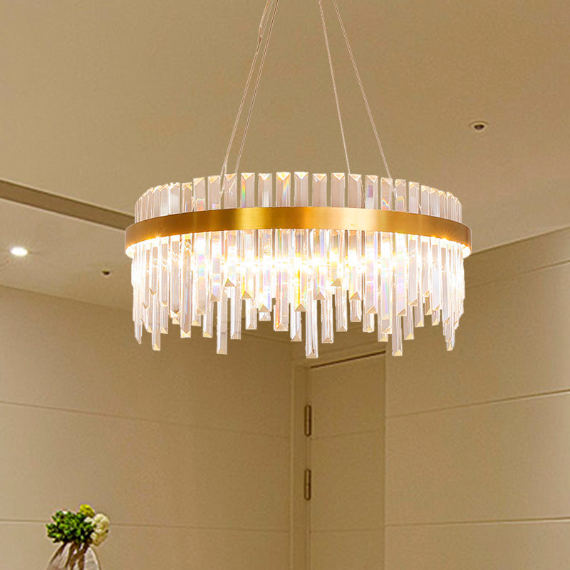 Modern Gold Led Hanging Ceiling Light With Crystal Rod Chandelier - 16/19.5 Wide