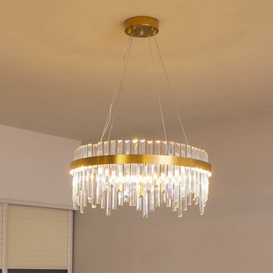 Modern Gold Led Hanging Ceiling Light With Crystal Rod Chandelier - 16/19.5 Wide