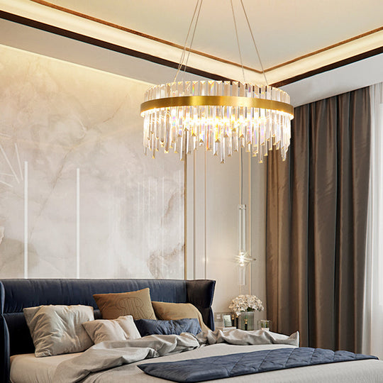 Modern Gold Led Hanging Ceiling Light With Crystal Rod Chandelier - 16/19.5 Wide