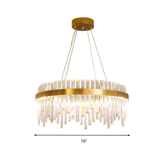 Modern Gold Led Hanging Ceiling Light With Crystal Rod Chandelier - 16/19.5 Wide