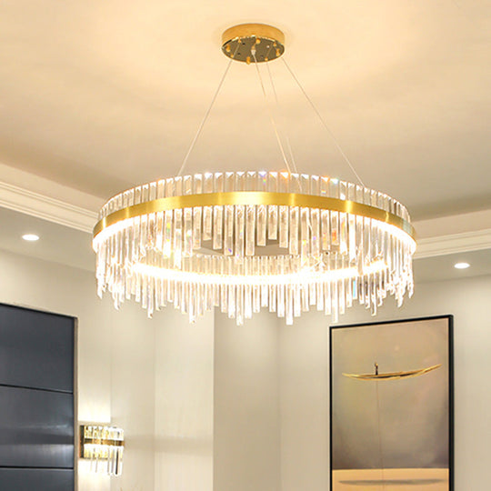 Modern Gold Led Hanging Ceiling Light With Crystal Rod Chandelier - 16/19.5 Wide / 19.5