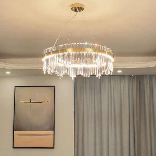 Modern Gold Led Hanging Ceiling Light With Crystal Rod Chandelier - 16/19.5 Wide