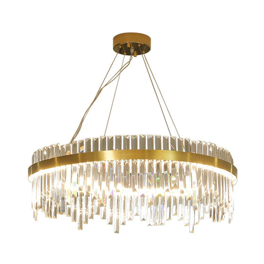 Modern Gold Led Hanging Ceiling Light With Crystal Rod Chandelier - 16/19.5 Wide