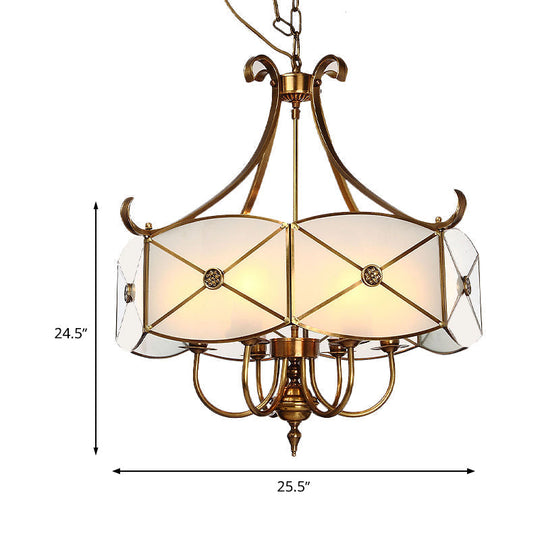 White Glass Colonial Drum Hanging Pendant Chandelier - 4/6 Heads Bedroom Lighting Fixture