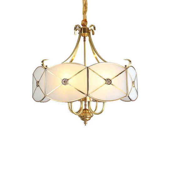 White Glass Colonial Drum Hanging Pendant Chandelier - 4/6 Heads Bedroom Lighting Fixture