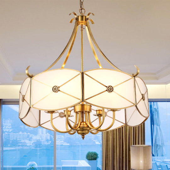 Colonial Scalloped White Glass Chandelier Pendant Light - Elegant Dining Room Suspension Lamp