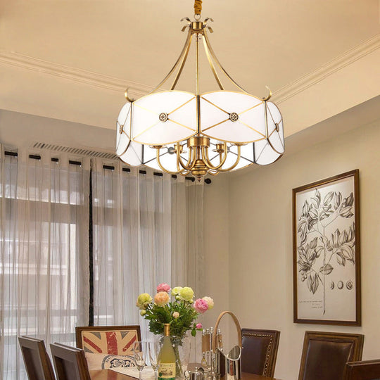 Colonial Scalloped White Glass Chandelier Pendant Light - Elegant Dining Room Suspension Lamp