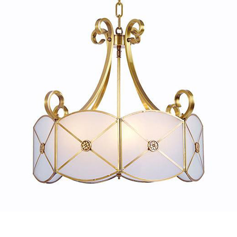 Colonial Scalloped White Glass Chandelier Pendant Light - Elegant Dining Room Suspension Lamp