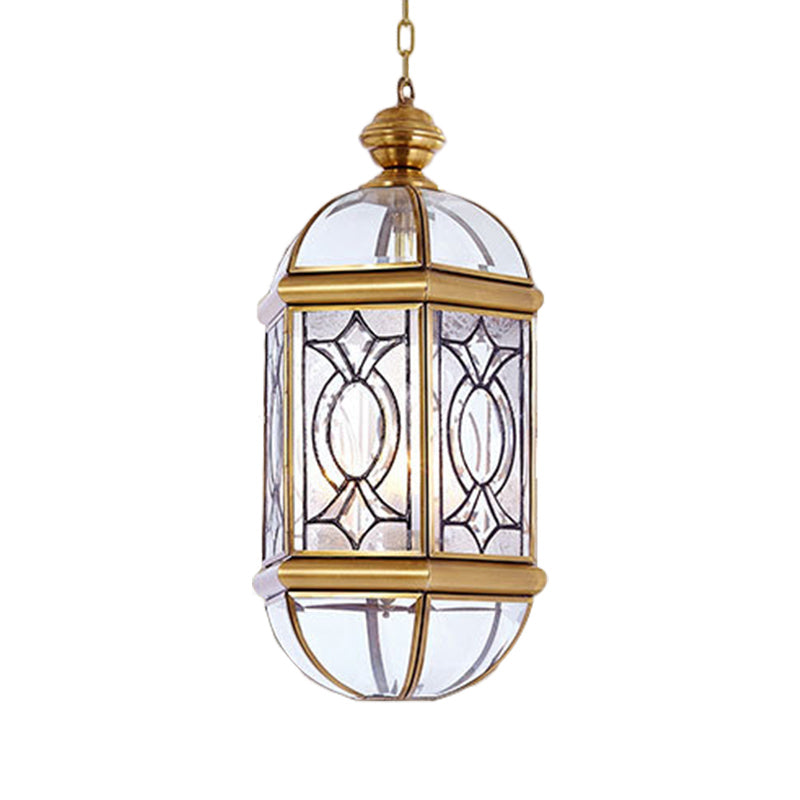 Colonial Brass Lantern Outdoor Chandelier Light - Frosted Glass 3 Bulbs Hanging Ceiling Fixture