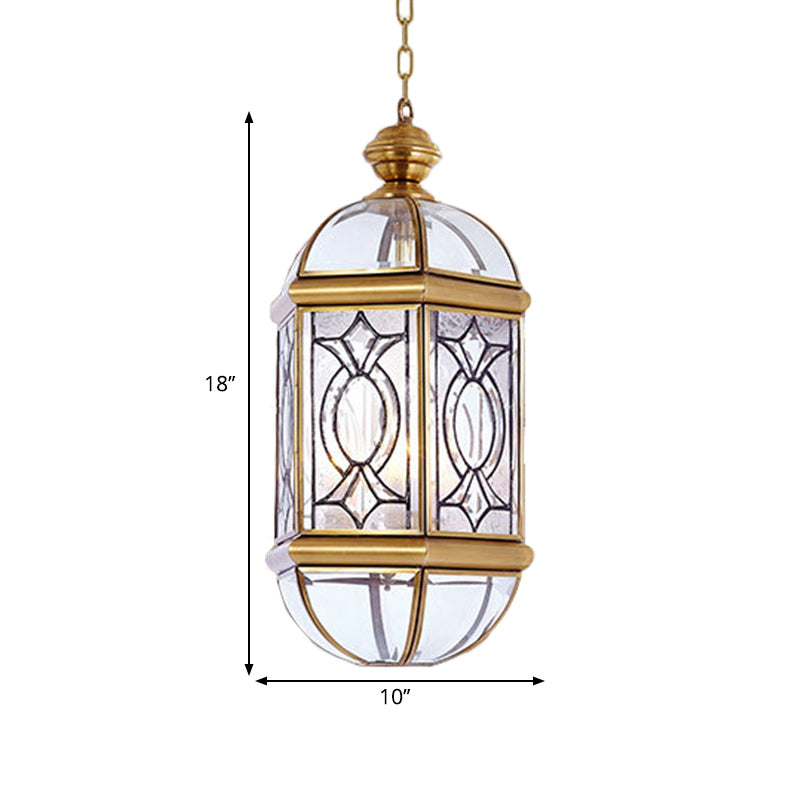 Colonial Brass Lantern Outdoor Chandelier Light - Frosted Glass 3 Bulbs Hanging Ceiling Fixture