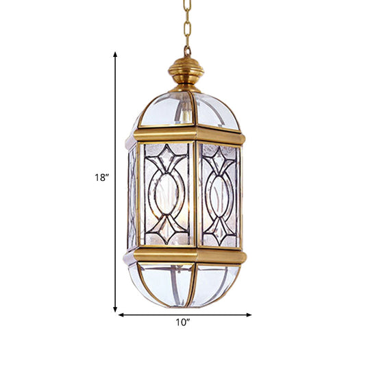 Colonial Brass Lantern Outdoor Chandelier Light - Frosted Glass 3 Bulbs Hanging Ceiling Fixture