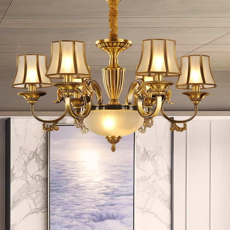 Gold Frosted Glass Bell Chandelier - 6/8 Heads Ceiling Pendant Light For Living Room