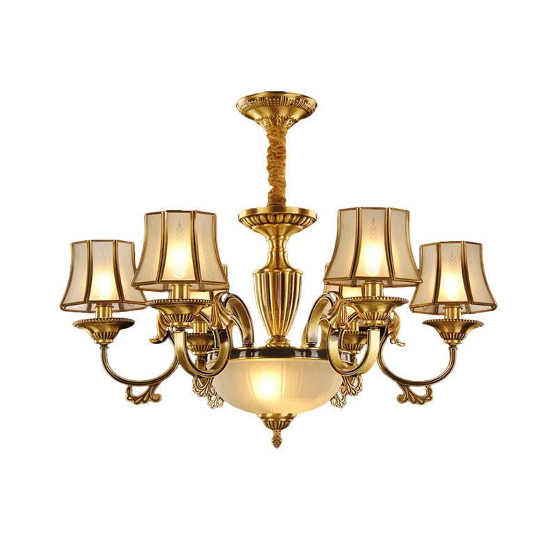 Gold Frosted Glass Bell Chandelier - 6/8 Heads Ceiling Pendant Light For Living Room