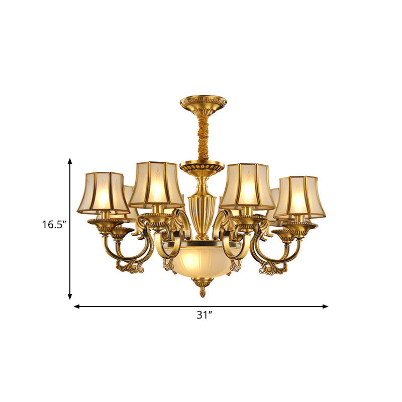 Gold Frosted Glass Bell Chandelier - 6/8 Heads Ceiling Pendant Light For Living Room