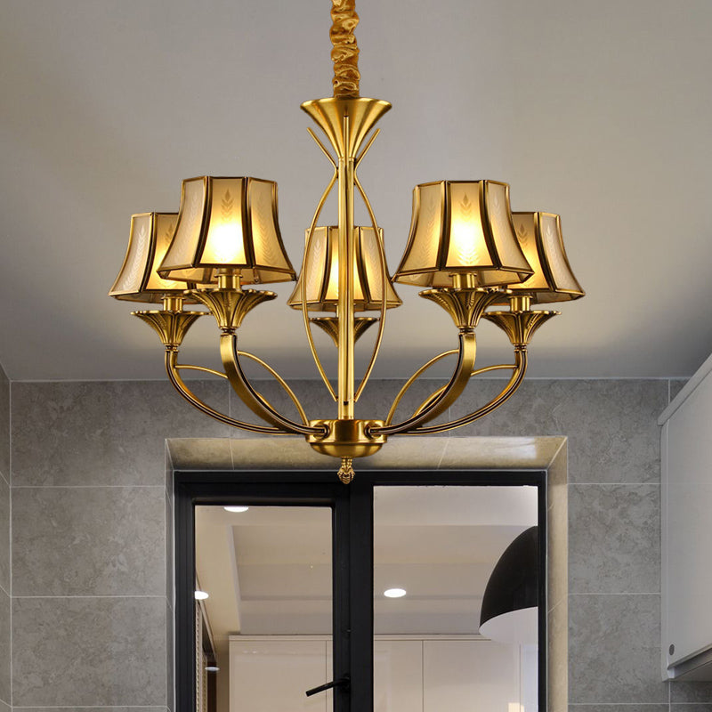 Gold Flared Chandelier With Frosted White Glass Shades - 5/6/8 Heads Pendant Light For Living Room 5